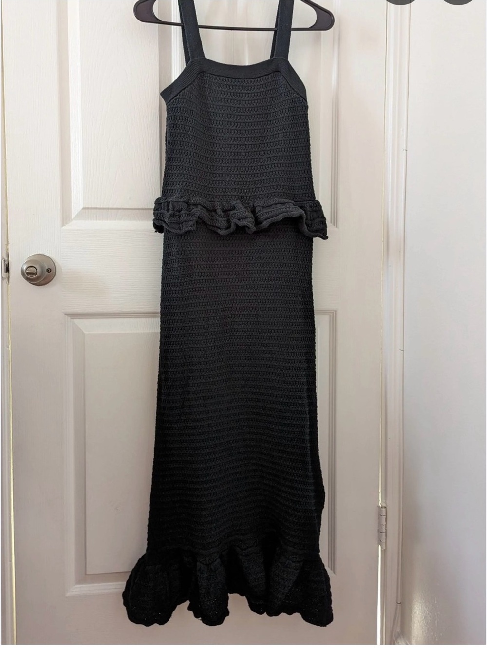 0044  green Knit Ruffle Strap Maxi Dress